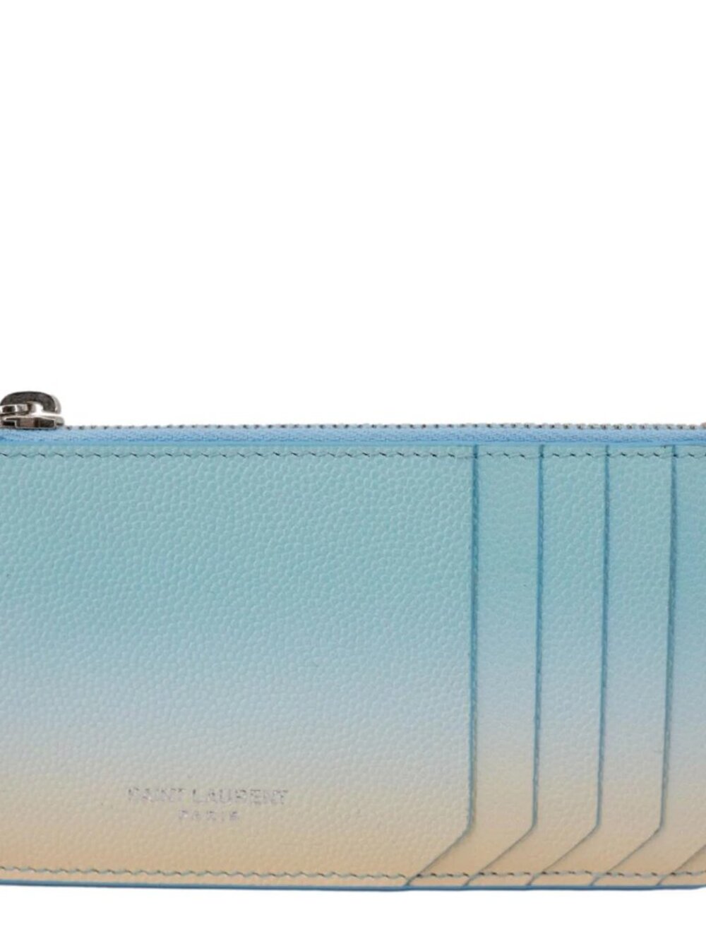 Yves Saint Laurent  5 Fragments Pebbled Leather Zip Card Case Blue